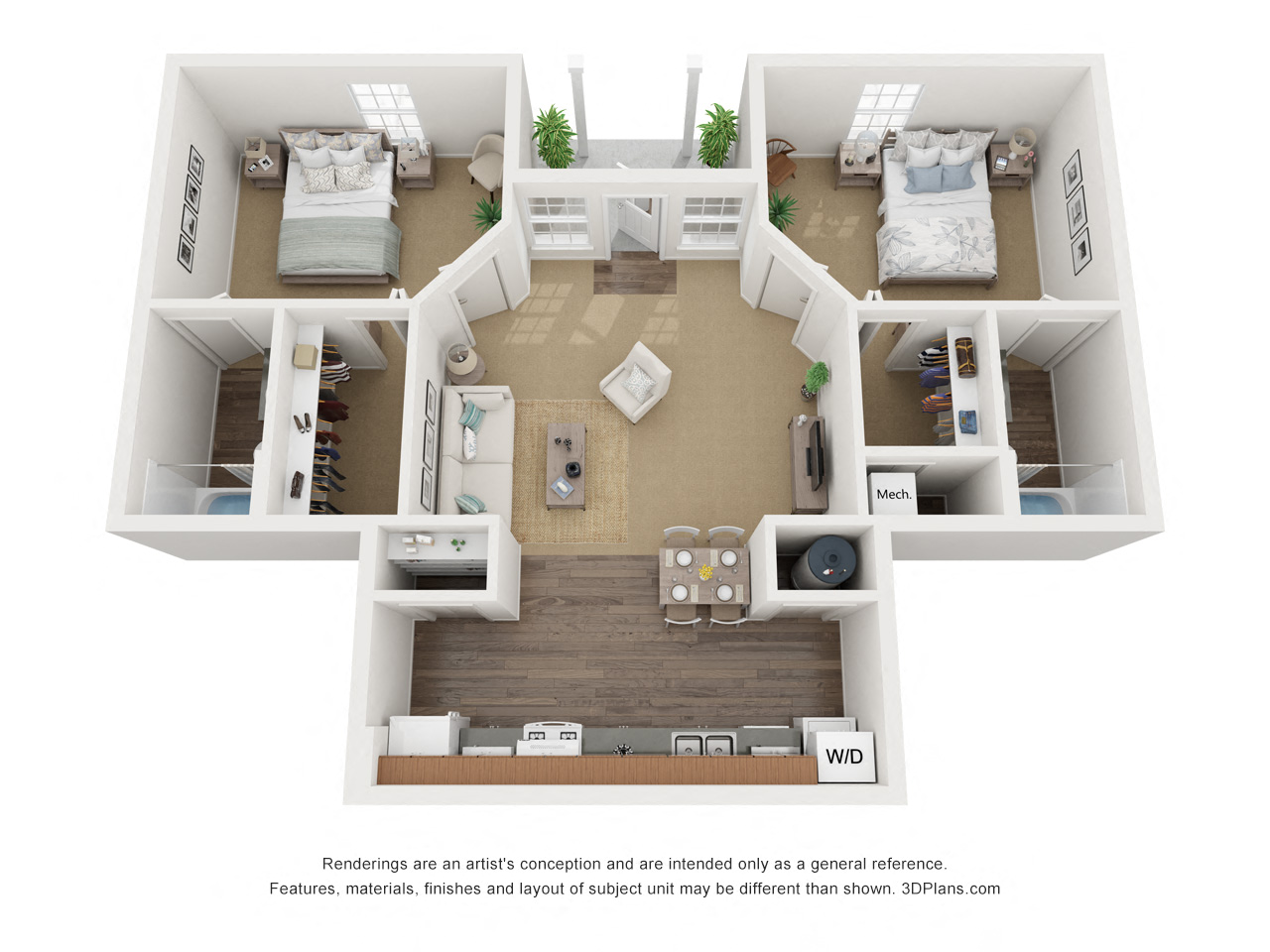 Floor plan for 2 beds, 2 baths, 1080 sqft